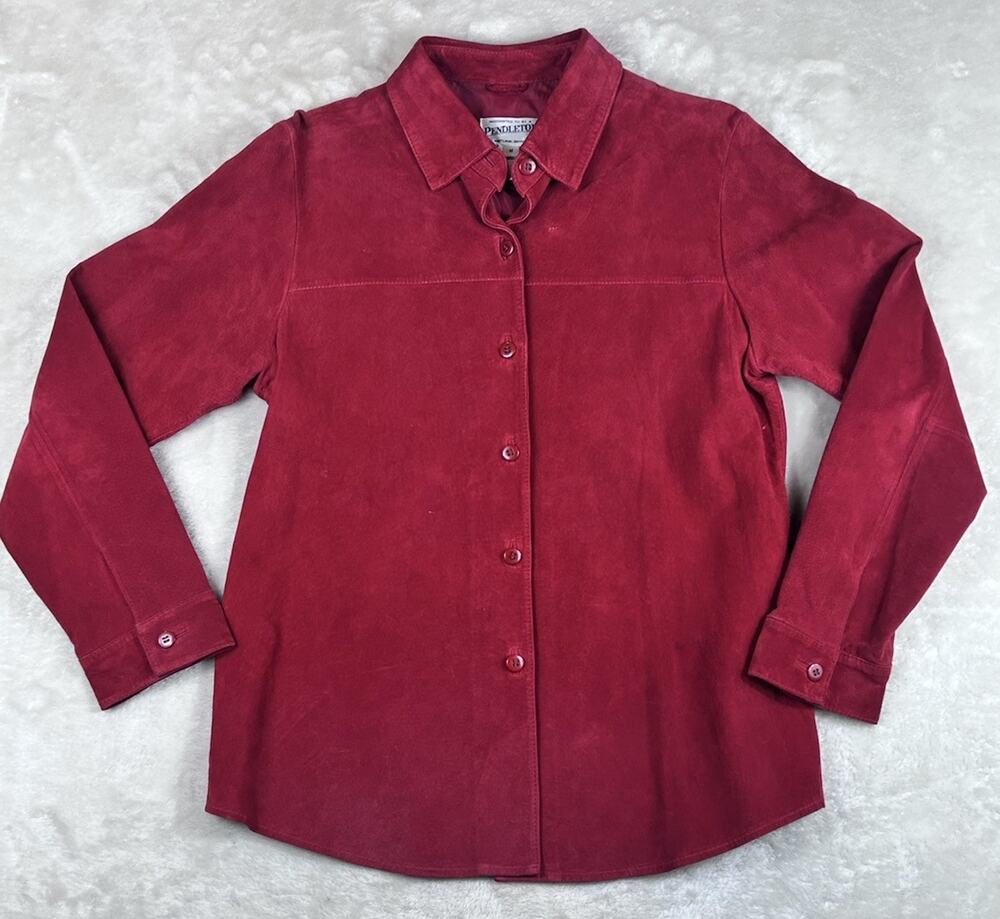 Pendleton Jacket Women's Sz M Red 100% Suede Leather Button Front